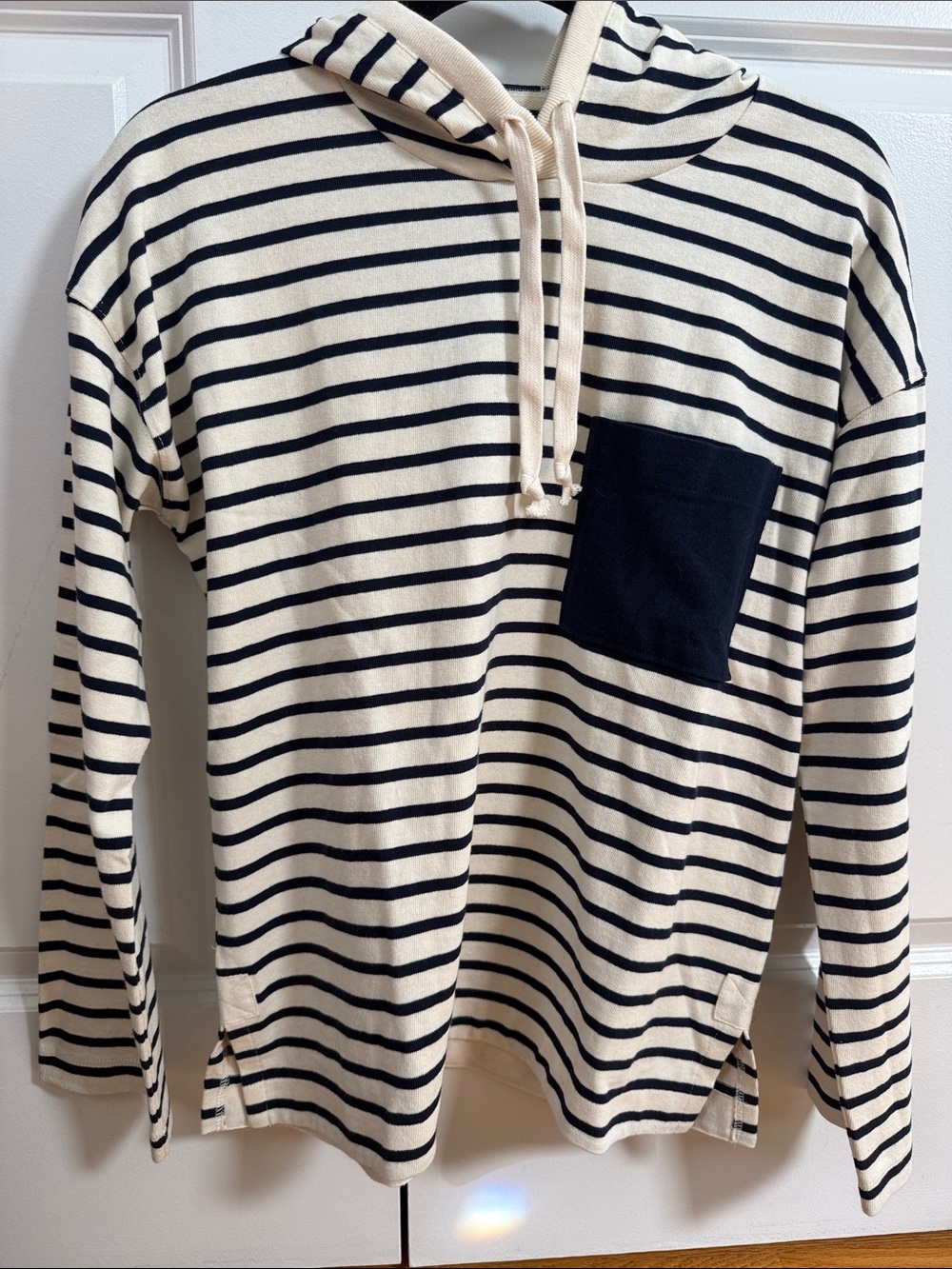 Striped Hooded Long-Sleeve Top - Navy & Cream